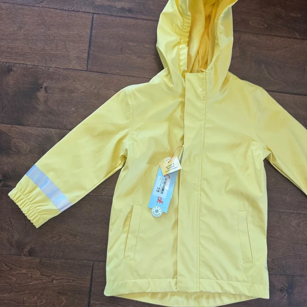 Cat & Jack Toddler Yellow Rain Jacket Wind Water Resistant Hooded Coat 2T NWT